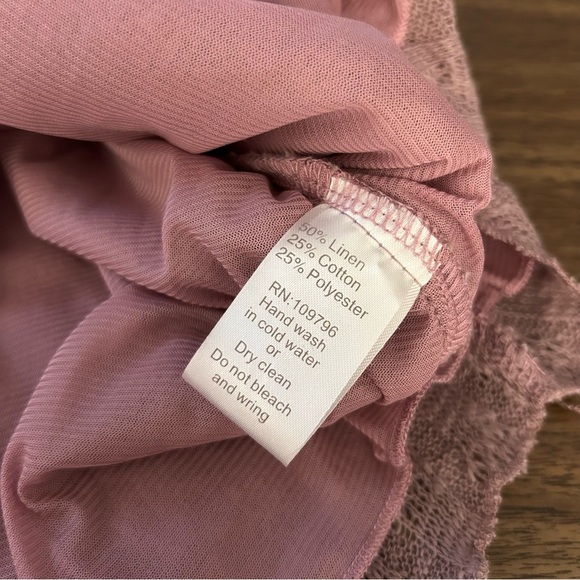 Pretty angel linen blend Elegant Pink Ruffled Women's Top S - Picture 6 of 10